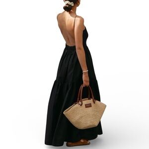 Commense Black Backless Maxi Dress Tiered Skirt XS NWT Cotton Blend